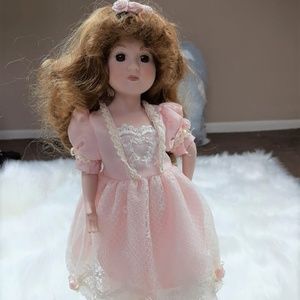 Vintage 18"  Porcelain Doll with Metal Stand